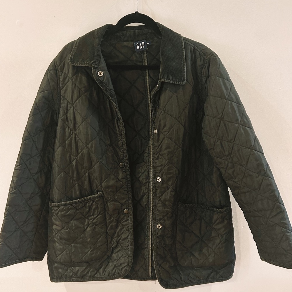 GAP Quilted Jacket in Dark Olive with Corduroy Collar